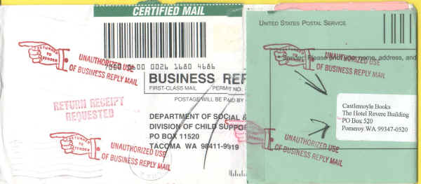 sample of "Unauthorized Use 0f Business Reply Mail" auxiliary marking