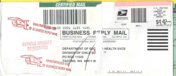 sample of "Unauthorized Use 0f Business Reply Mail" auxiliary marking
