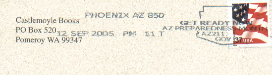 Scan of a USPS Inkjet Slogan Cancel from Phoenix AZ, Sept 2005